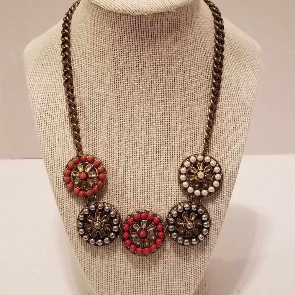 Bronze Tone Women's Floral Statement Necklace 18"